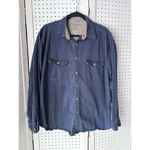 Faded Glory Men's Lg Long SLV Blue Button Down Workwear Khaki Shirt Pocket Twill